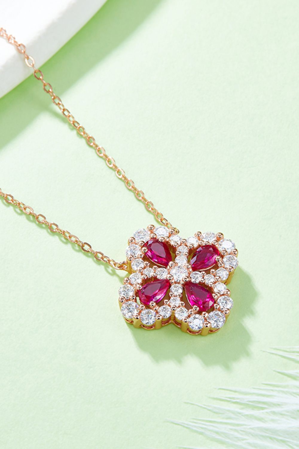 925 Sterling Silver Lab-Grown Ruby Flower Shape Necklace