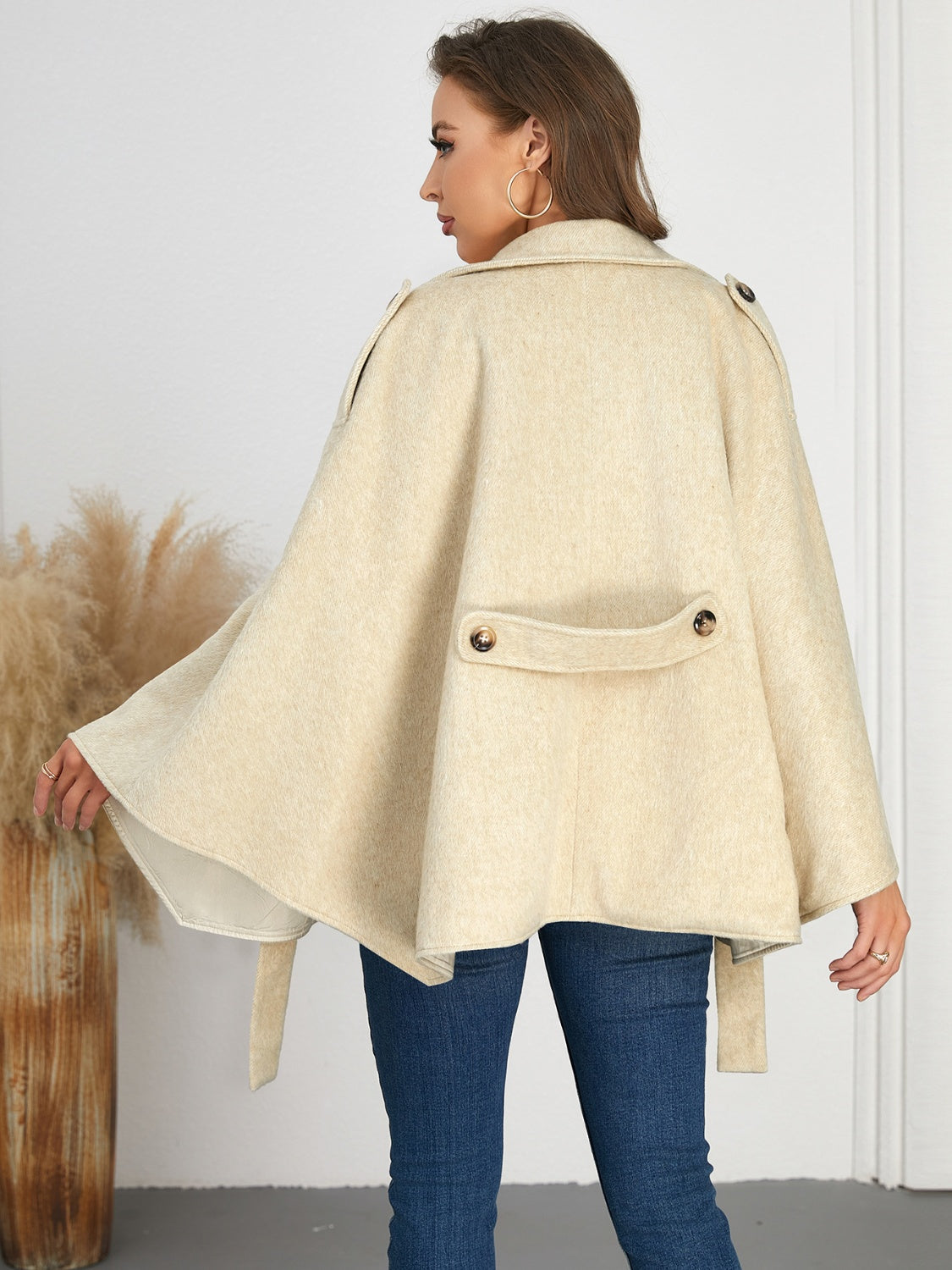 Double-Breasted Tie Waist Poncho